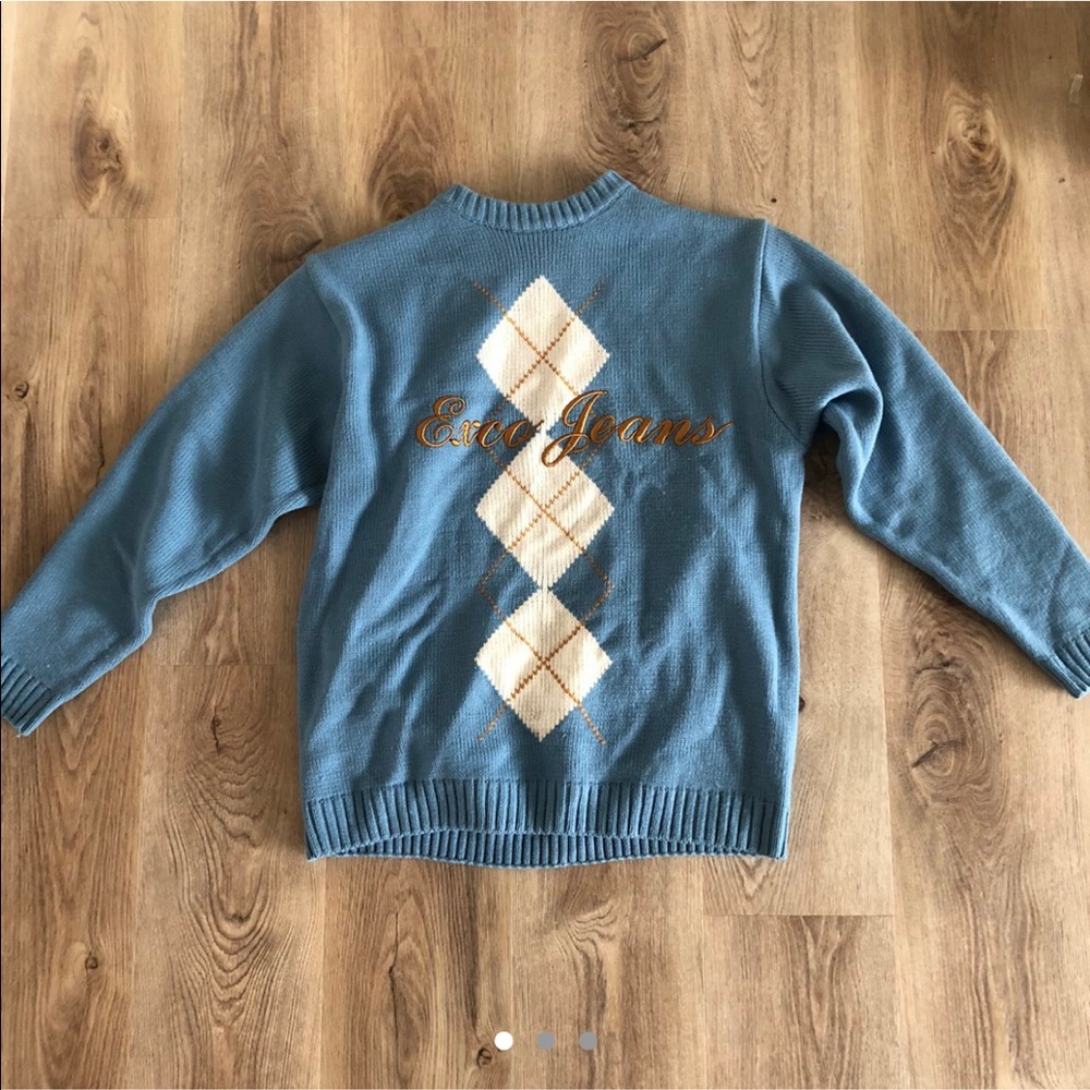Vintage Argyle Embroidered Ecxo Jeans Knit Sweater